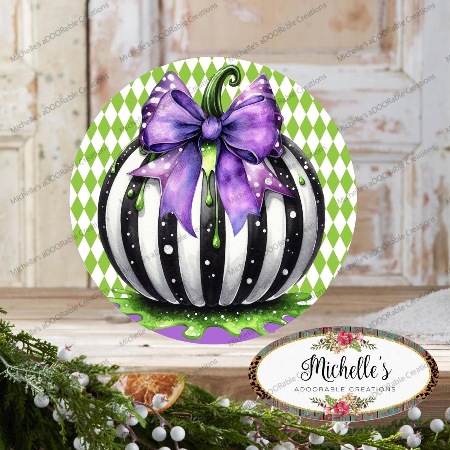 Halloween Zombie Black White Pumpkin Sign
