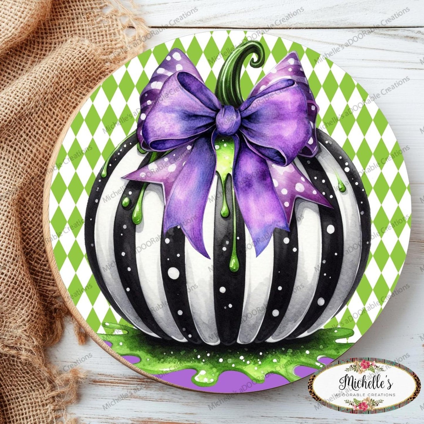 Halloween Zombie Black White Pumpkin Sign