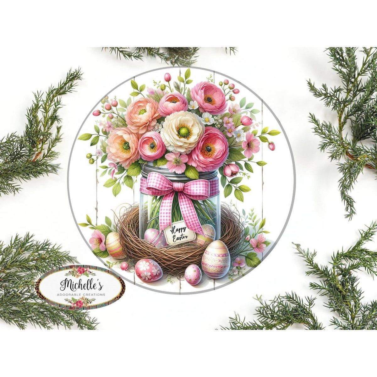 Happy Easter Floral Mason Jar Metal Sign