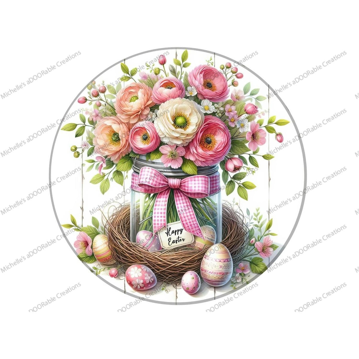 Happy Easter Floral Mason Jar Metal Sign