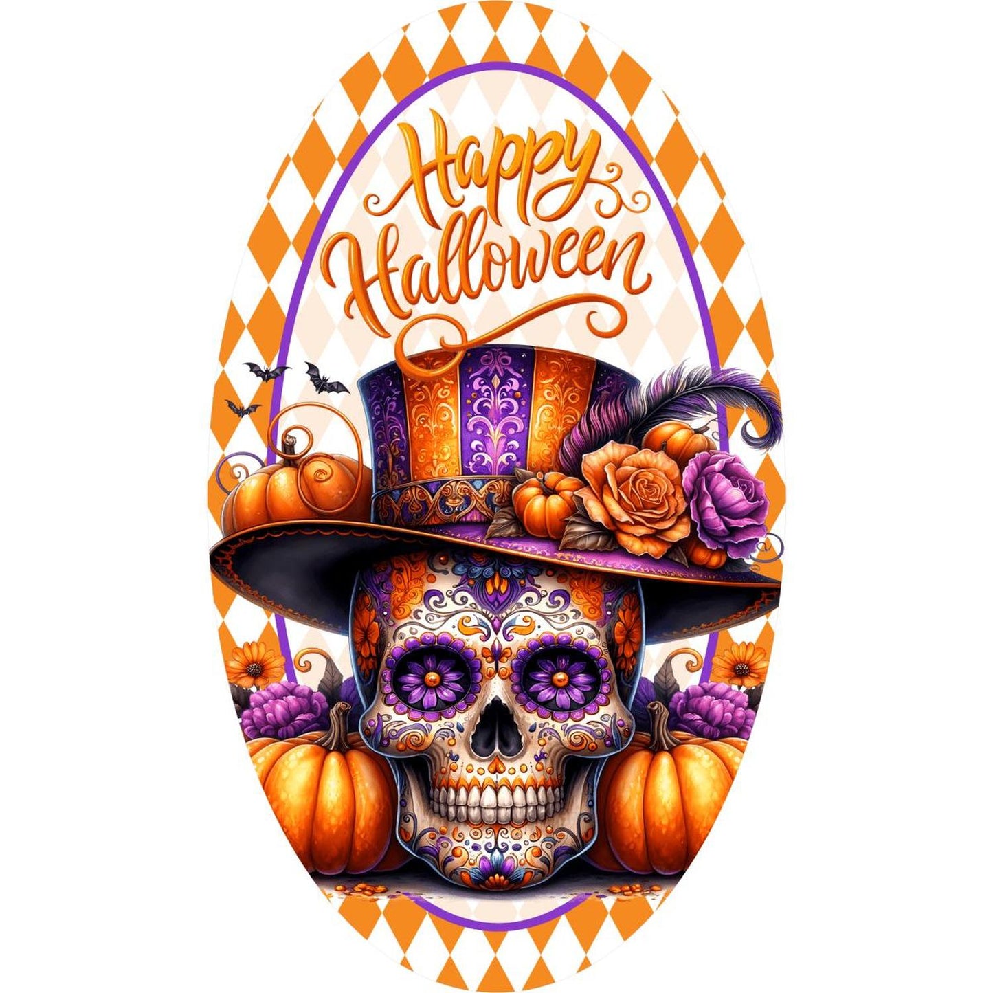 Happy Halloween Sugar Skull Oval Sign