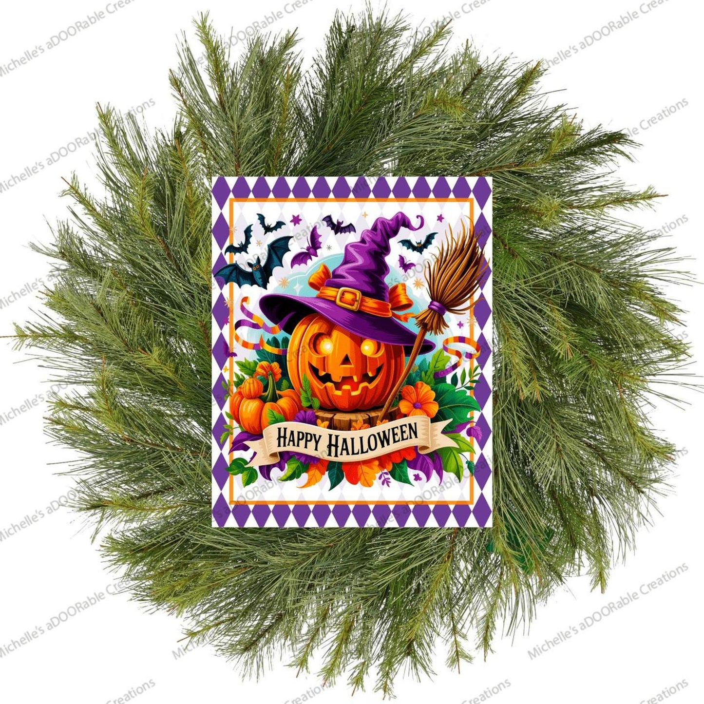 Happy Halloween Witch Pumpkin Sign