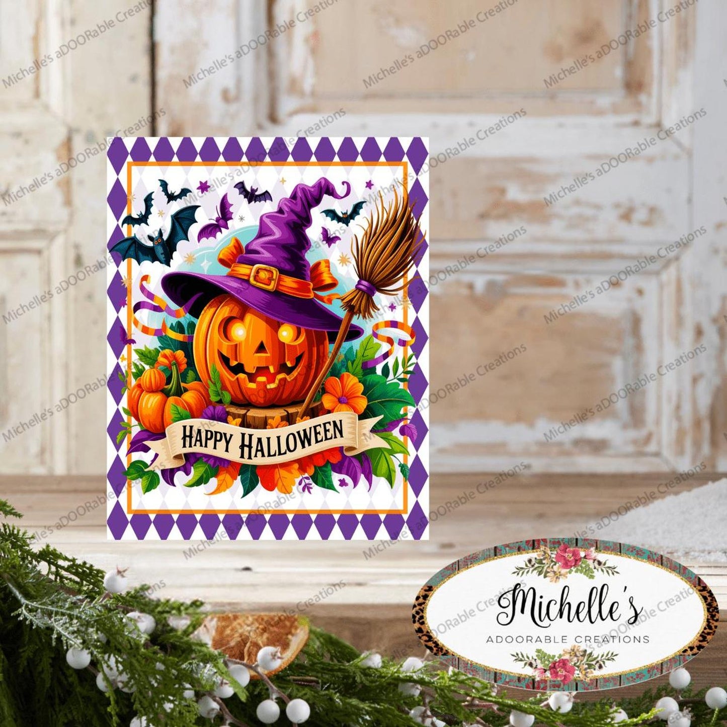 Happy Halloween Witch Pumpkin Sign
