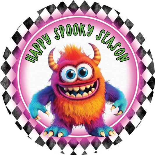 Happy Spooky Season Orange Monster Sign