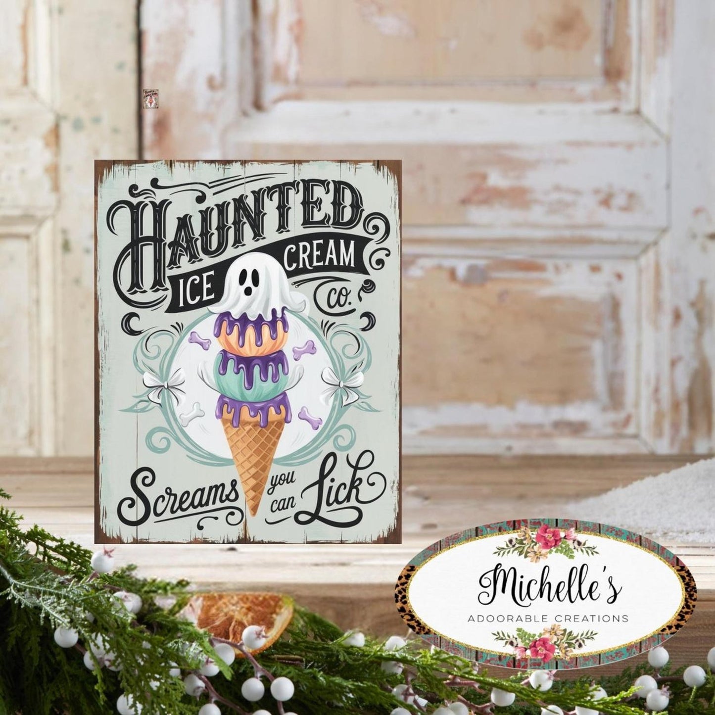Haunted Ice Cream Halloween Sign