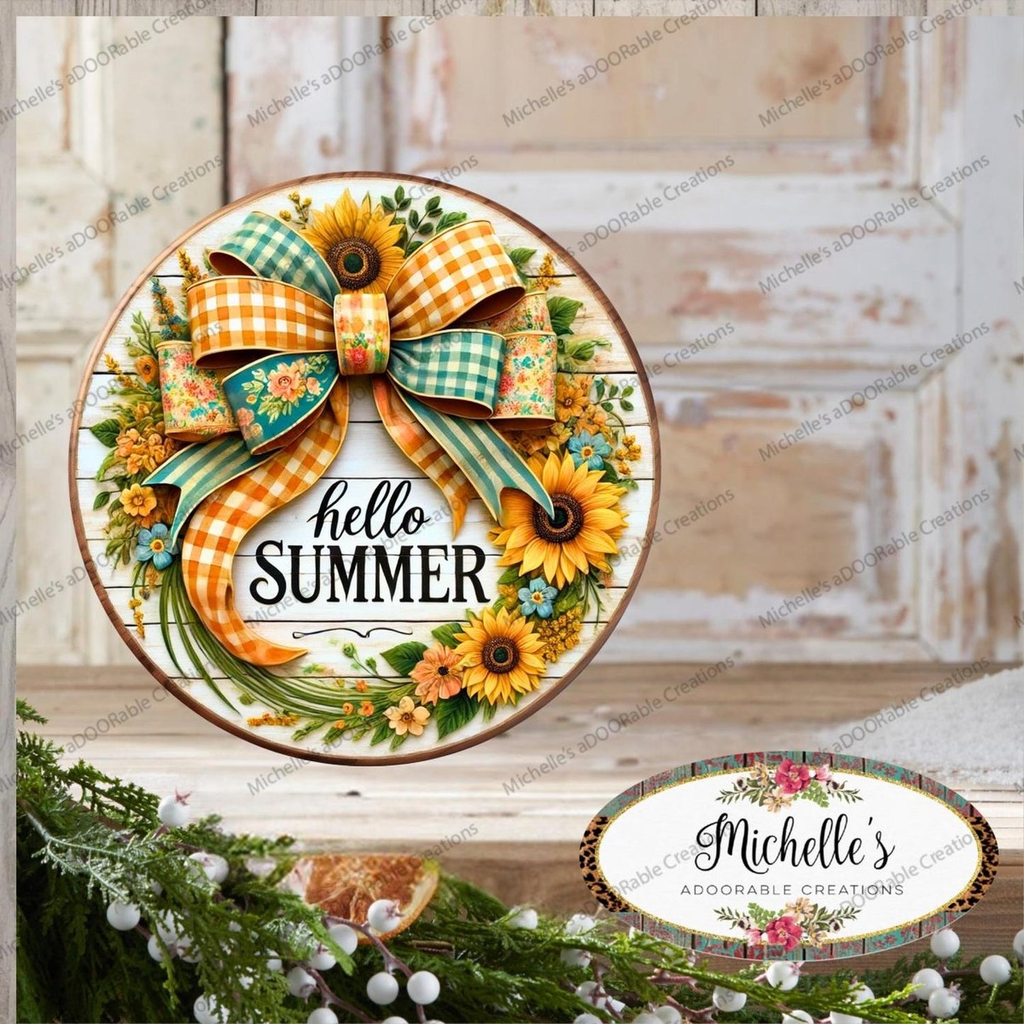 Hello Summer Sunflower Bow Sign