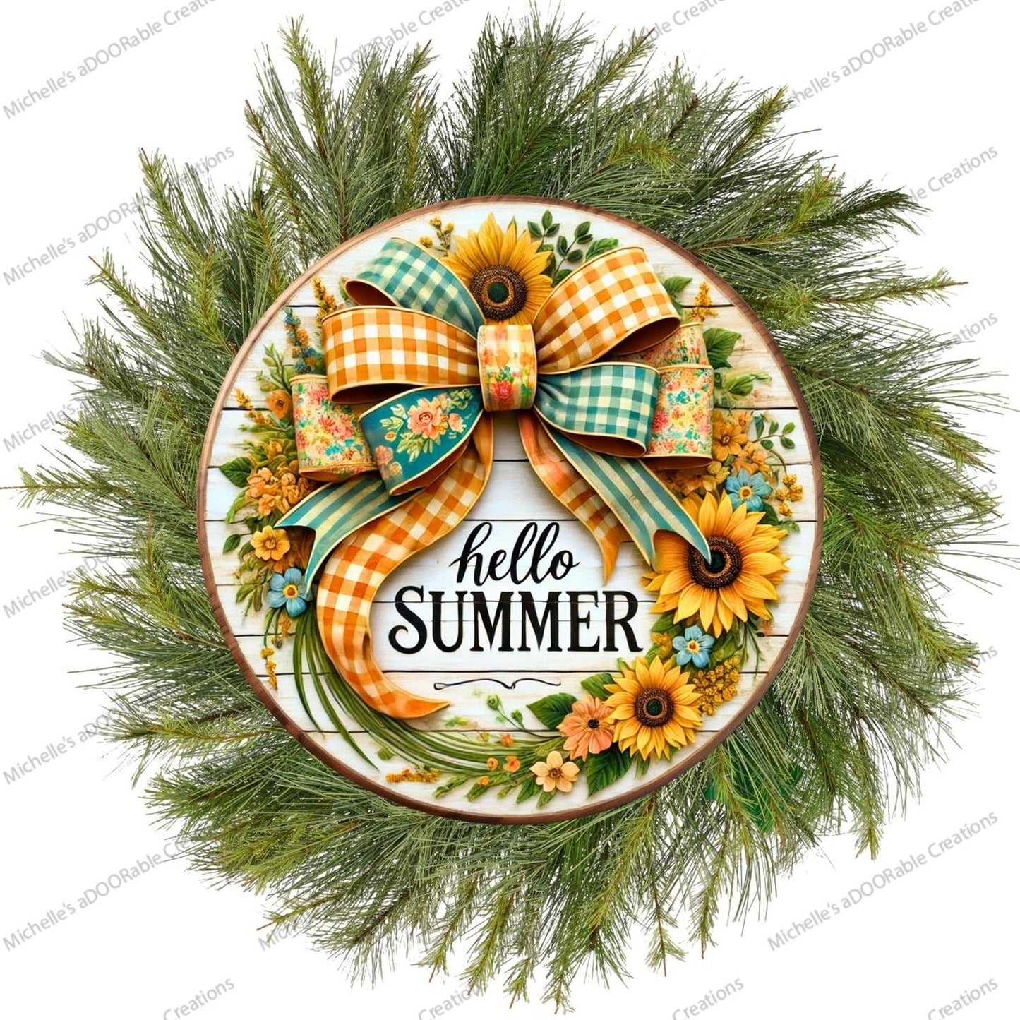 Hello Summer Sunflower Bow Sign