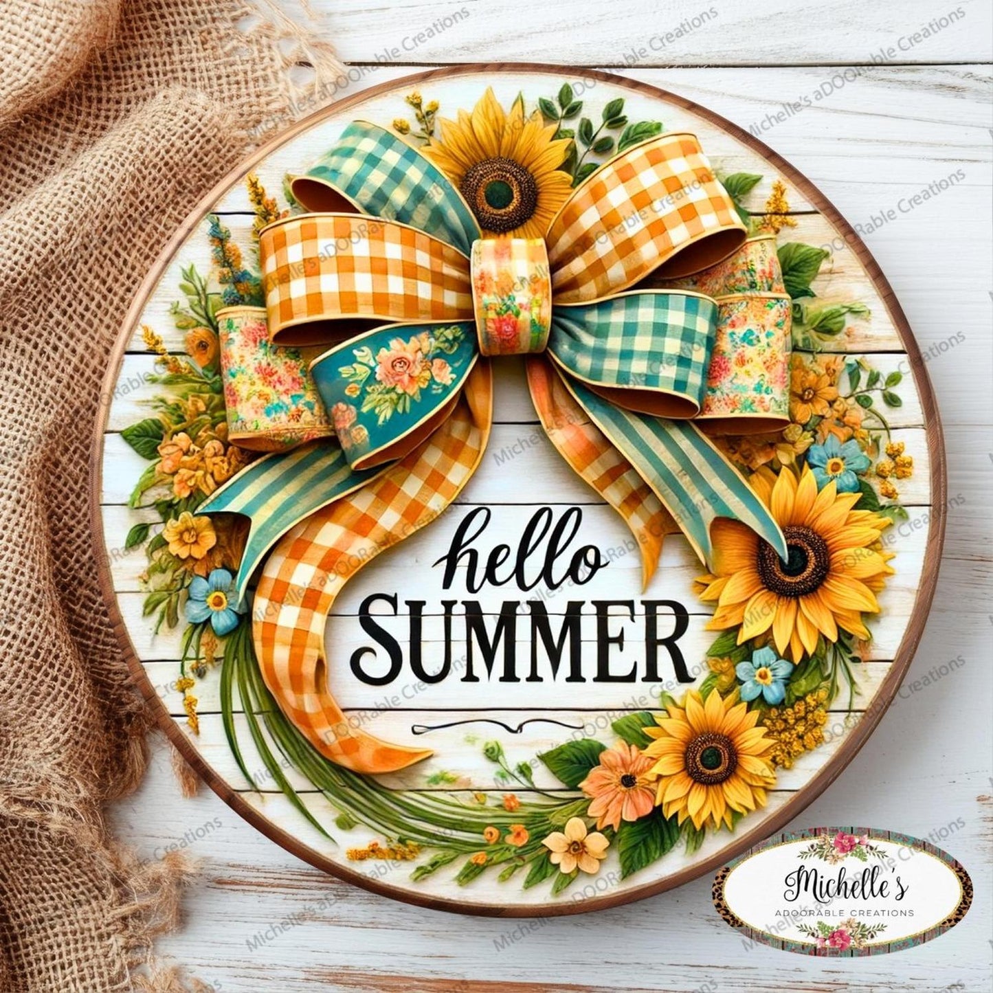 Hello Summer Sunflower Bow Sign