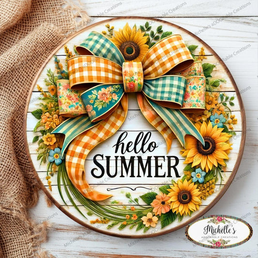 Hello Summer Sunflower Bow Sign