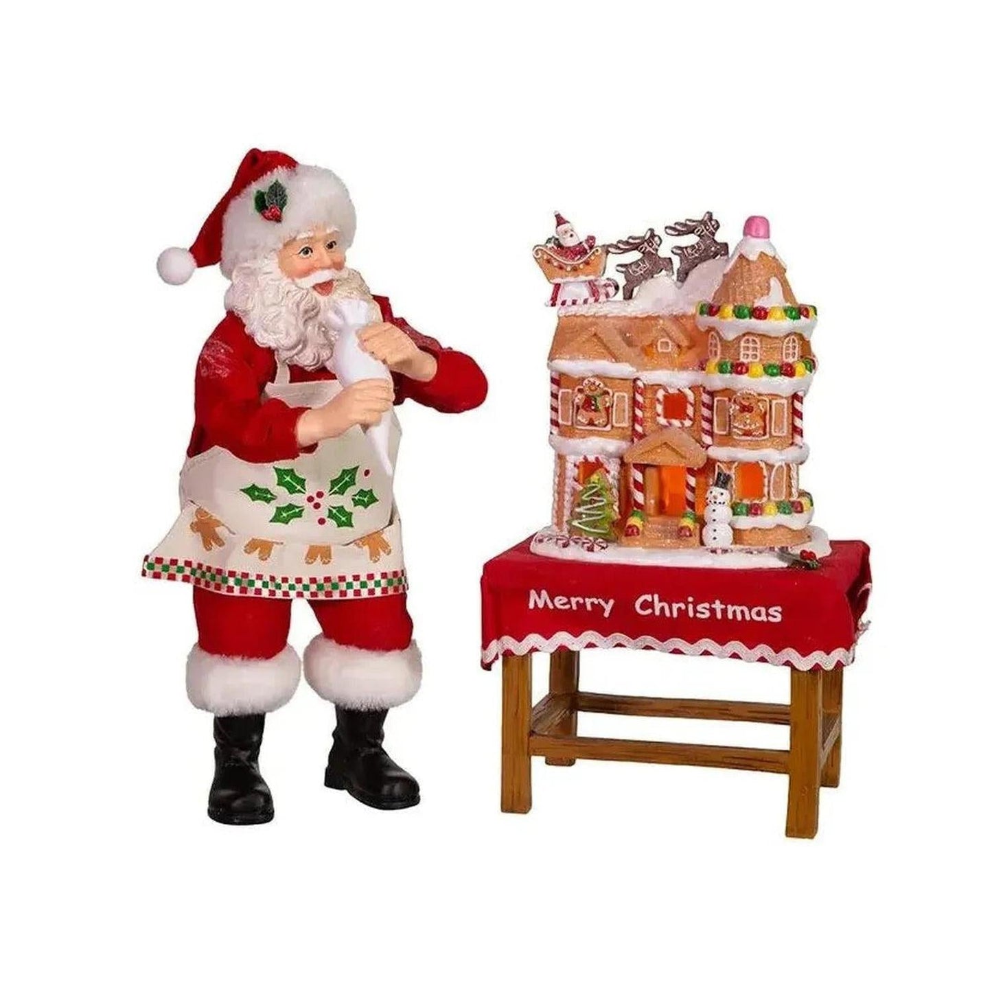 Kurt Adler 10.5" Fabriche Santa Decorating LED Gingerbread House Table Piece