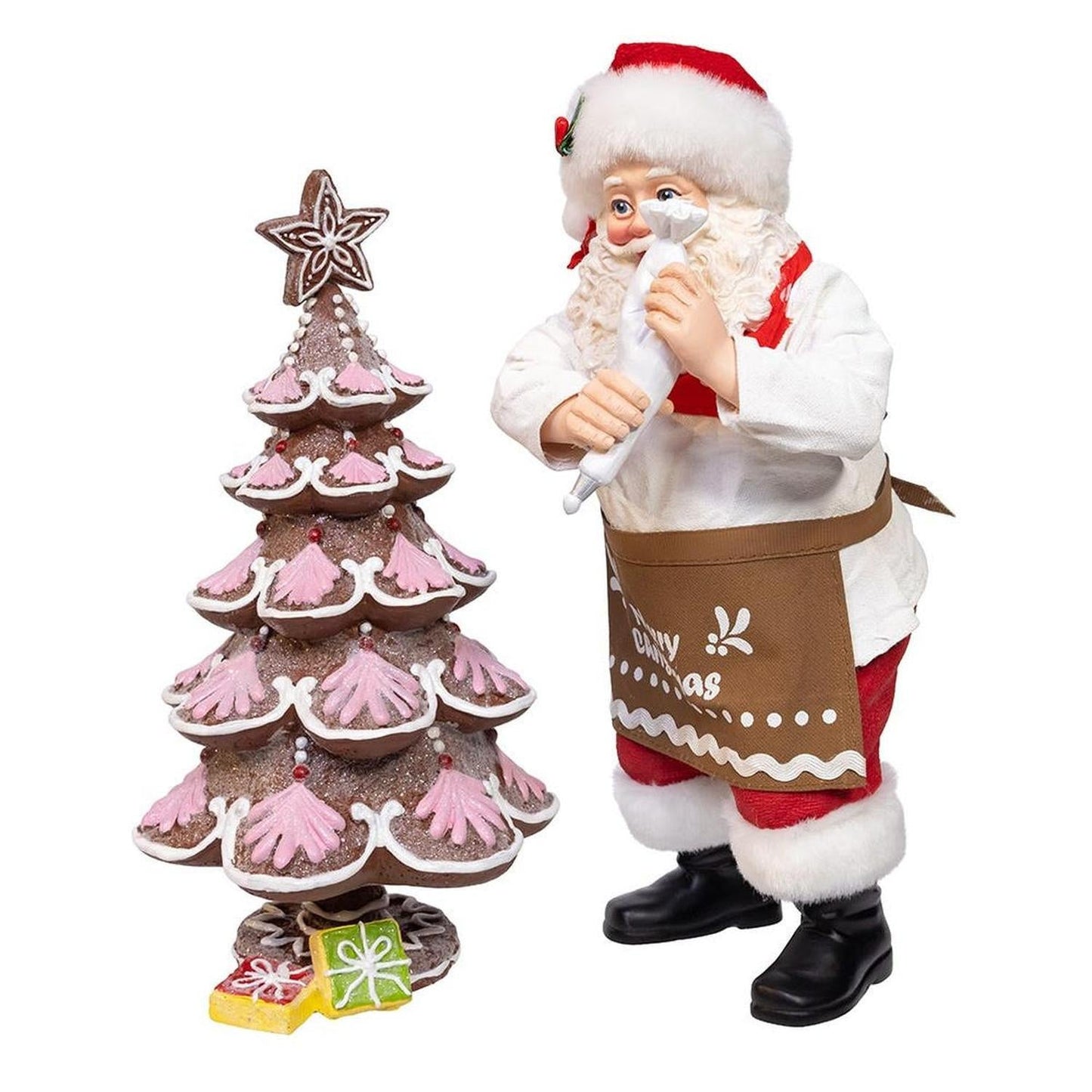 Kurt Adler 10.5-Inch Fabriché Santa Gingerbread Tree, 2-Piece Set