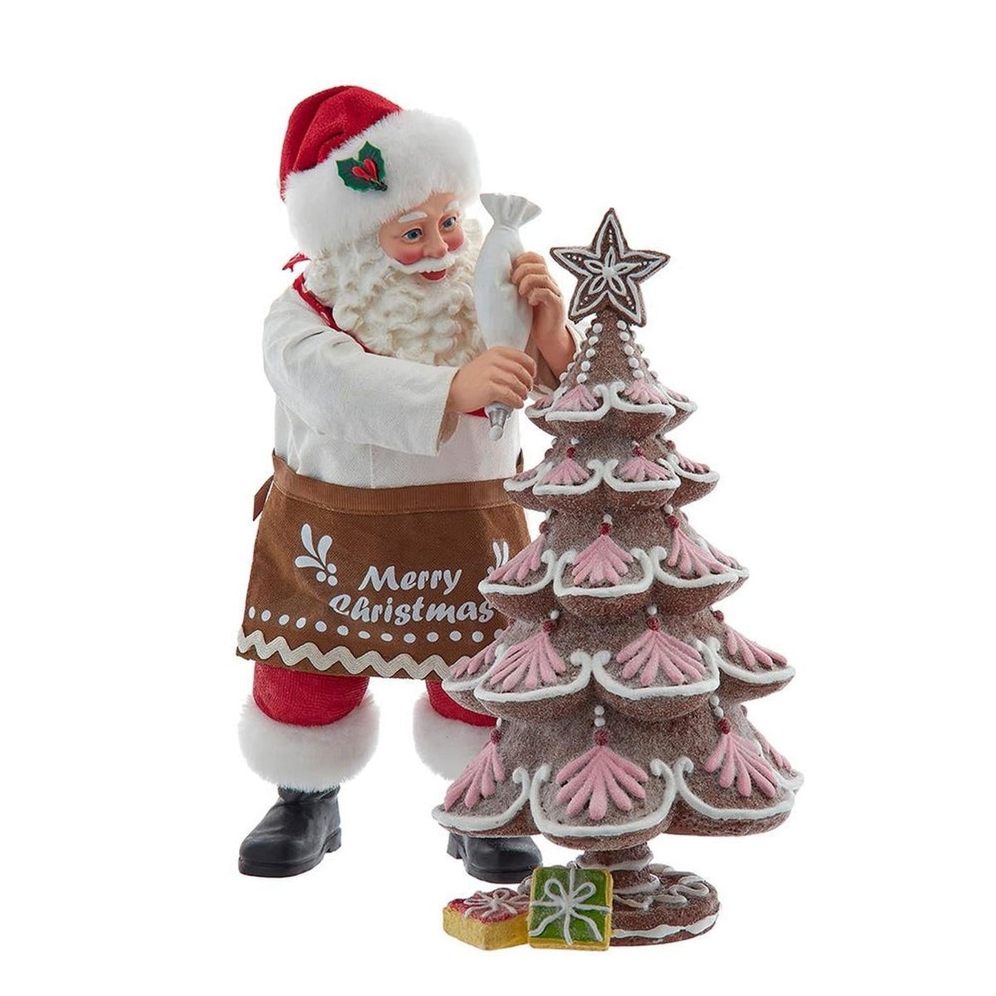 Kurt Adler 10.5-Inch Fabriché Santa Gingerbread Tree, 2-Piece Set
