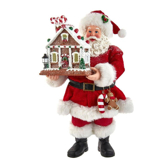 Kurt Adler 11" Battery-Operated Santa with Light-Up Gingerbread House