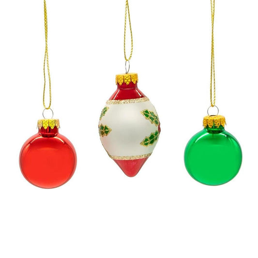 Kurt Adler 35MM Glass Green and Red Ball and Finial (Set of 12)