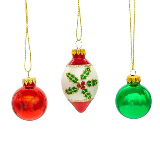 Kurt Adler 35MM Glass Green and Red Ball and Finial (Set of 12)