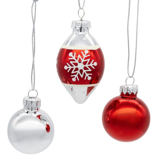 Kurt Adler 35MM Glass Red and Silver With Snowflake Ball 12-Piece Set