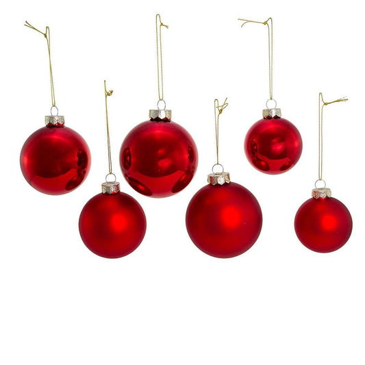 Kurt Adler 60-80MM Shiny and Matte Red Glass Ball Ornaments, 20-Piece Set