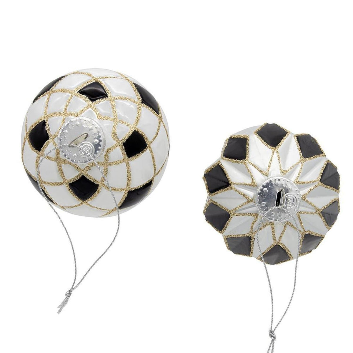 Kurt Adler 80MM Glass Black, White and Gold Checkered Ball Ornaments, 6-Piece Box