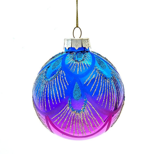 Kurt Adler 80MM Glass Purple and Blue Peacock Ball Ornaments, (Set of 6)