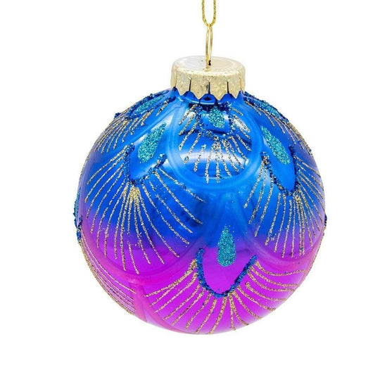 Kurt Adler 80MM Glass Purple and Blue Peacock Ball Ornaments, (Set of 6)