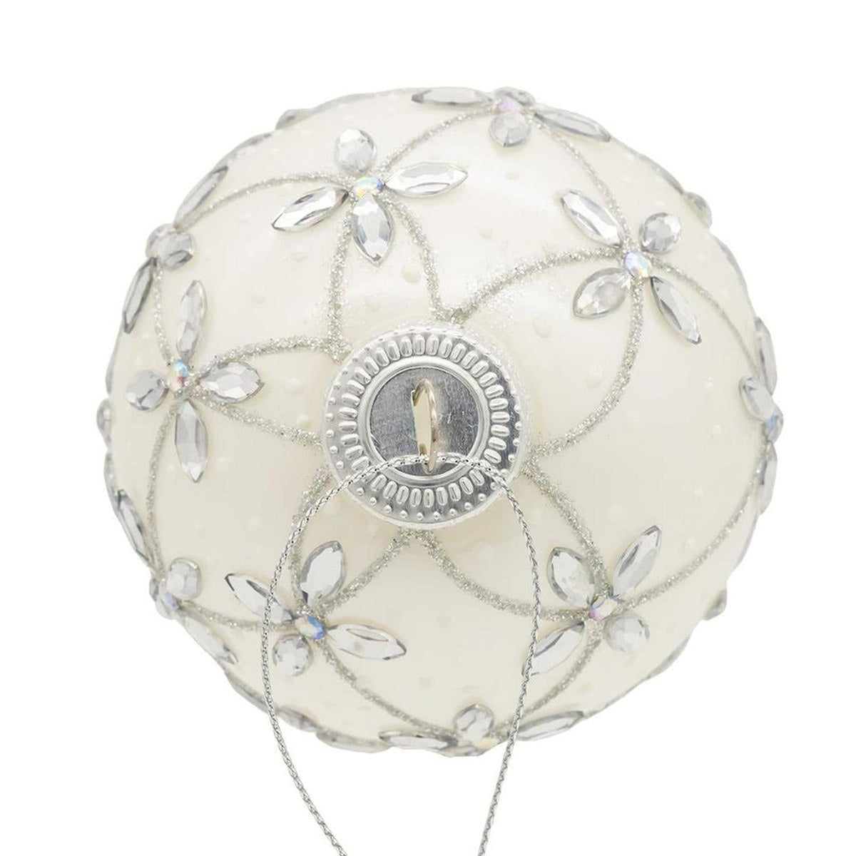 Kurt Adler 80MM Glass Silver Jeweled Ball Ornaments, 6-Piece Box