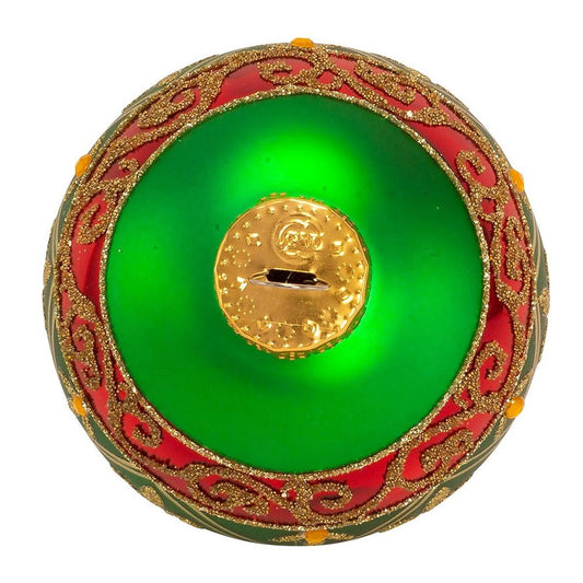 Kurt Adler 80MM Green Glass Ball Ornament Gold Fleur-De-Lis, Set of 6