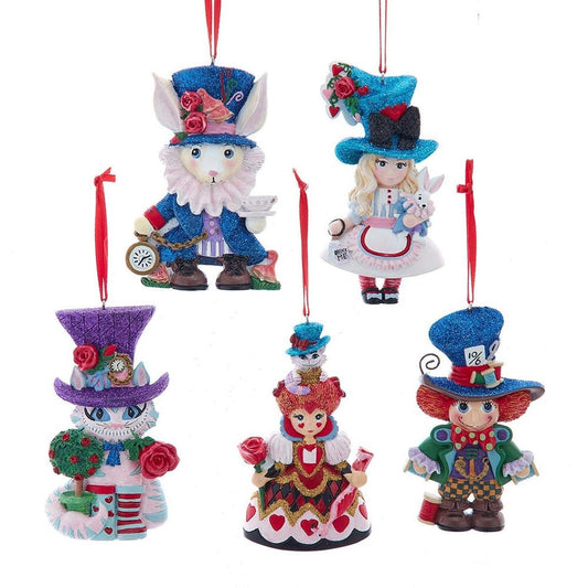 Kurt Adler Alice In Wonderland Wooden Character Ornaments, Set of 5