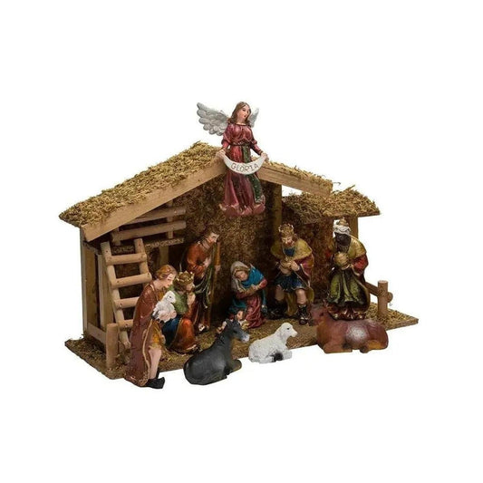 Kurt Adler Nativity Set With Wooden Stable, 12-Piece Set
