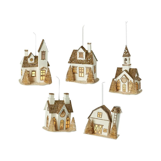 Lighted Glittered Village Ornaments