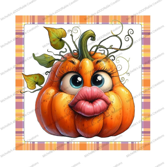 Orange Kissy Pumpkin Face Sign