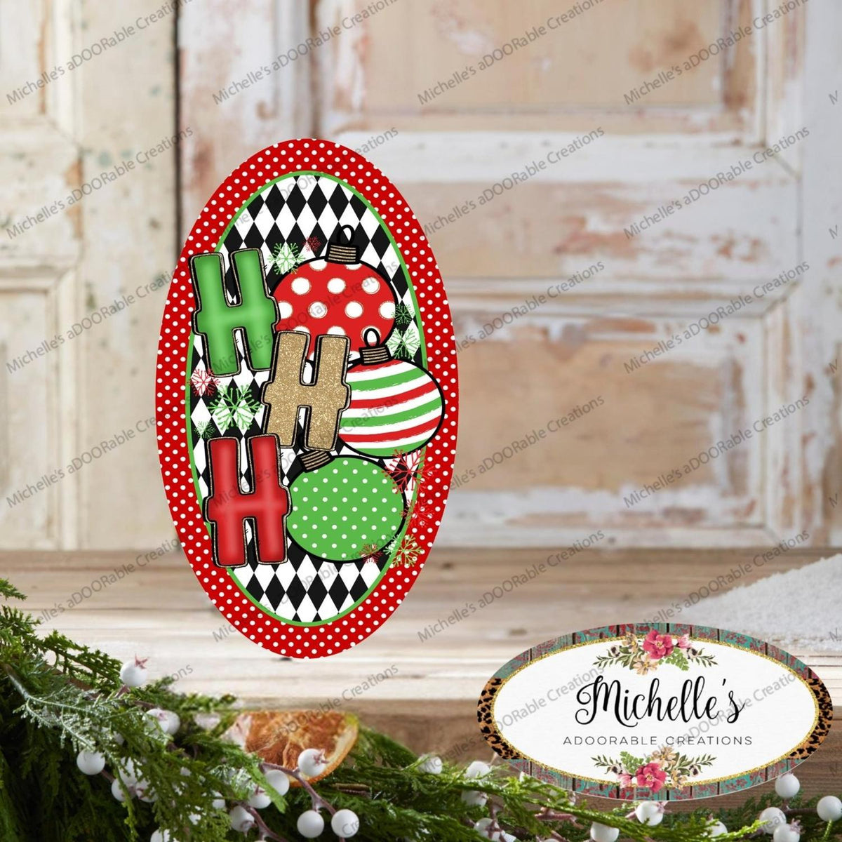 Oval Ho Ho Ho Christmas Ornament Sign