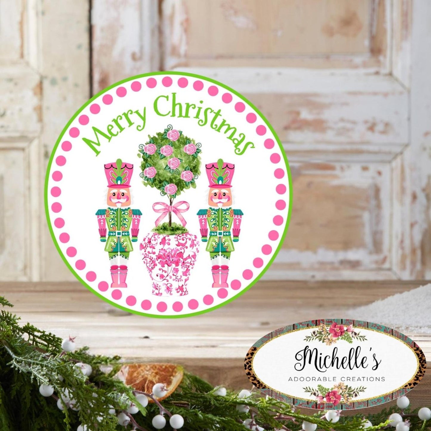 Pink Chinoiserie Christmas Nutcracker Sign