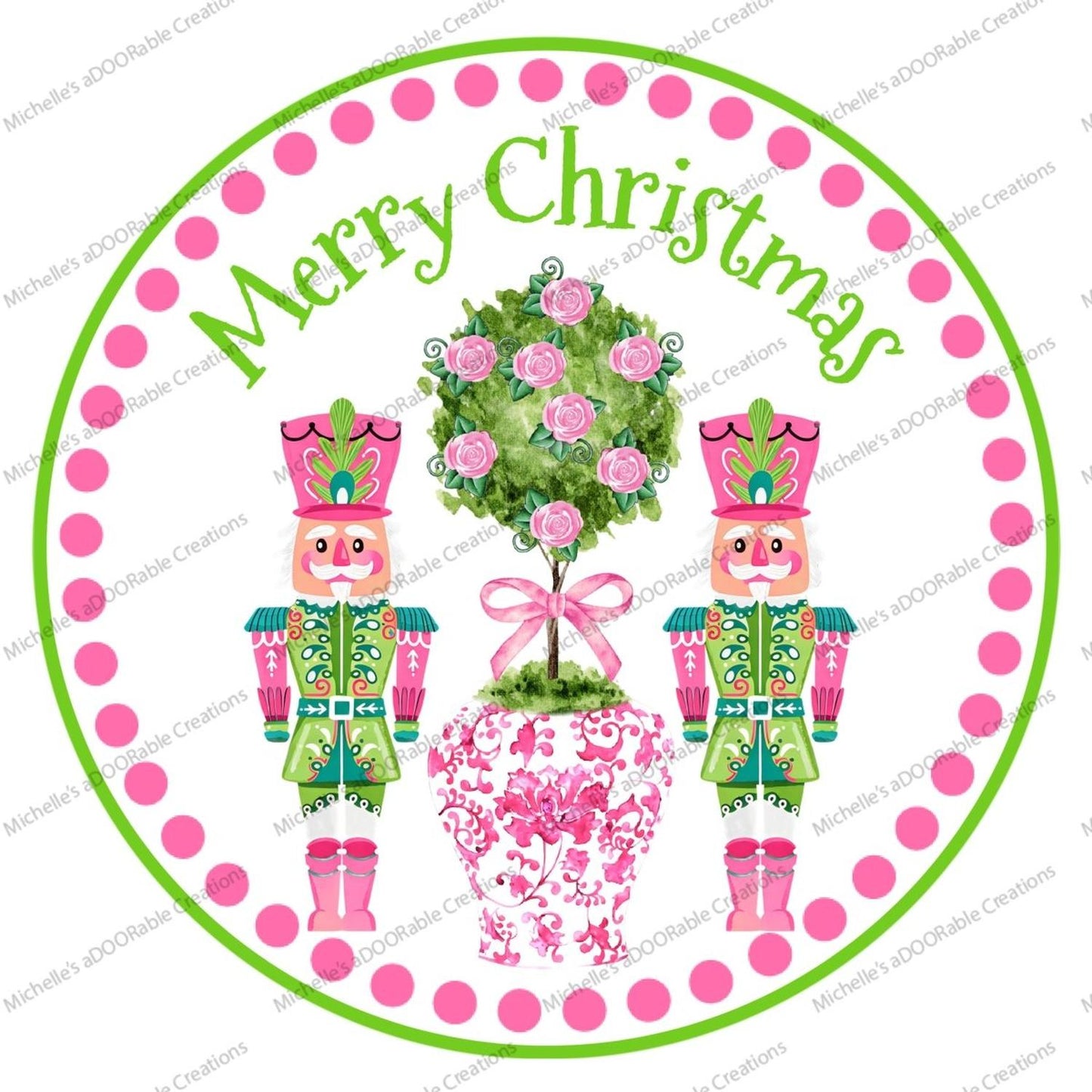 Pink Chinoiserie Christmas Nutcracker Sign