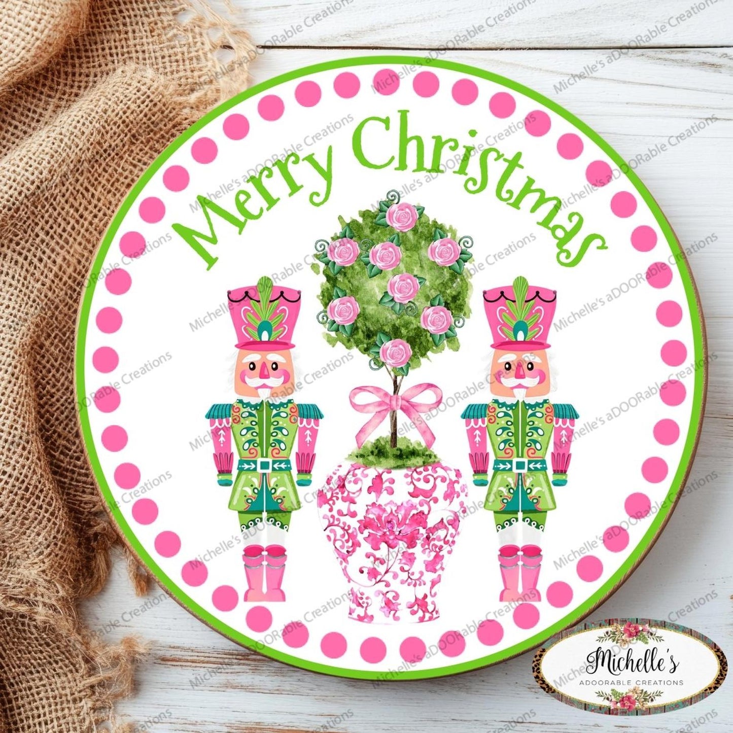 Pink Chinoiserie Christmas Nutcracker Sign