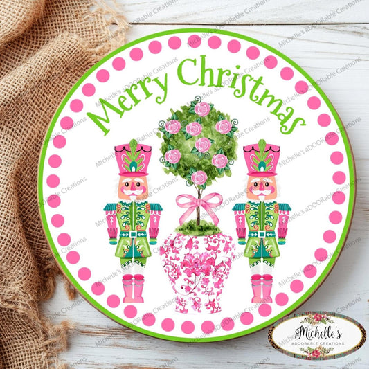 Pink Chinoiserie Christmas Nutcracker Sign