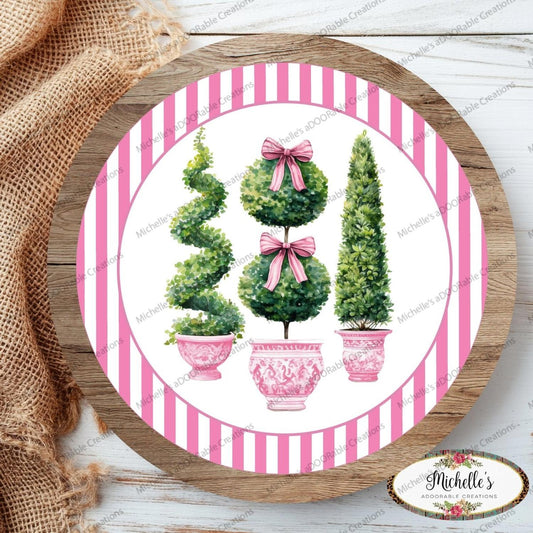 Pink Chinoiserie Topiary Round Sign