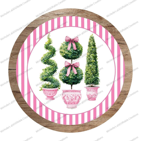Pink Chinoiserie Topiary Round Sign