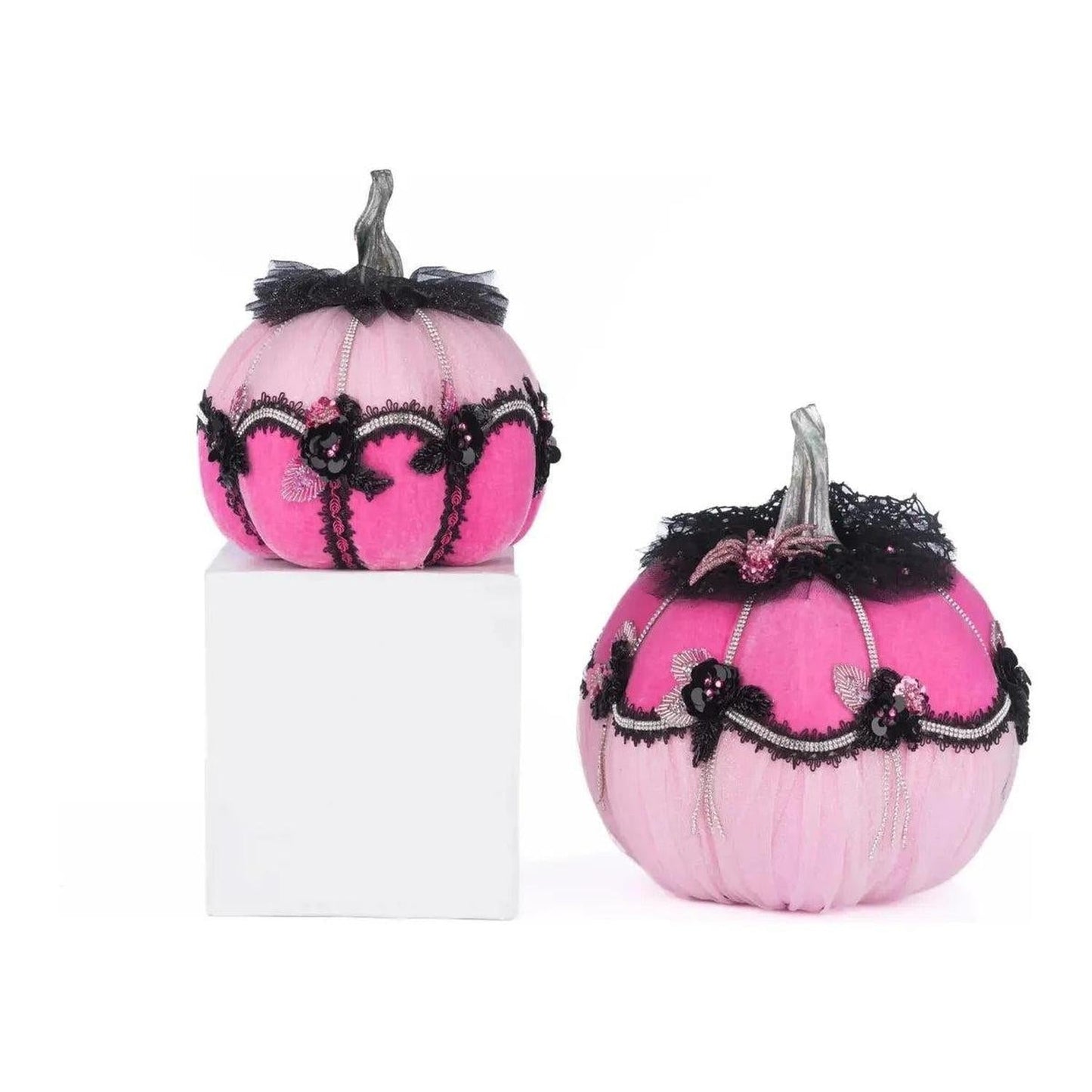 Pink Passion Floral Pumpkins (Set of 2)
