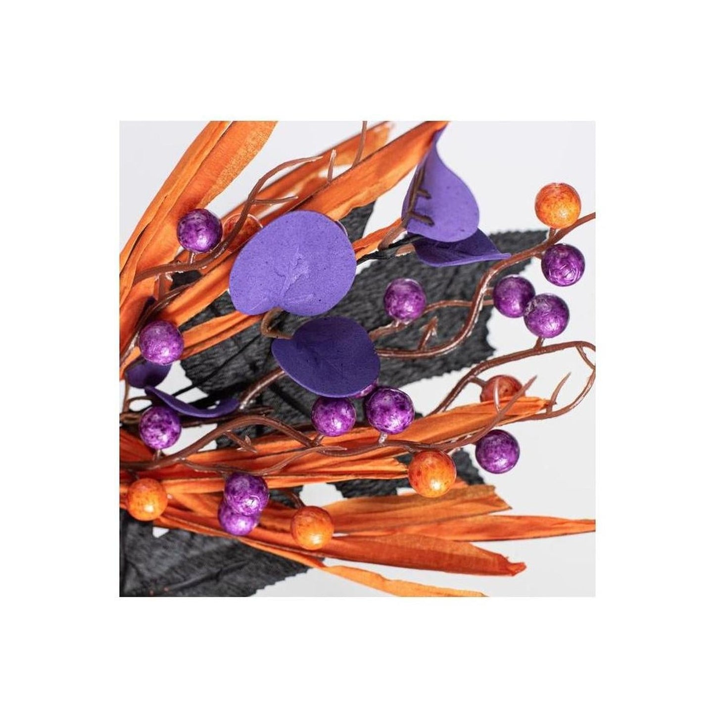 15" Pumpkin, Berries, Leaves and Grass Pick: Purple