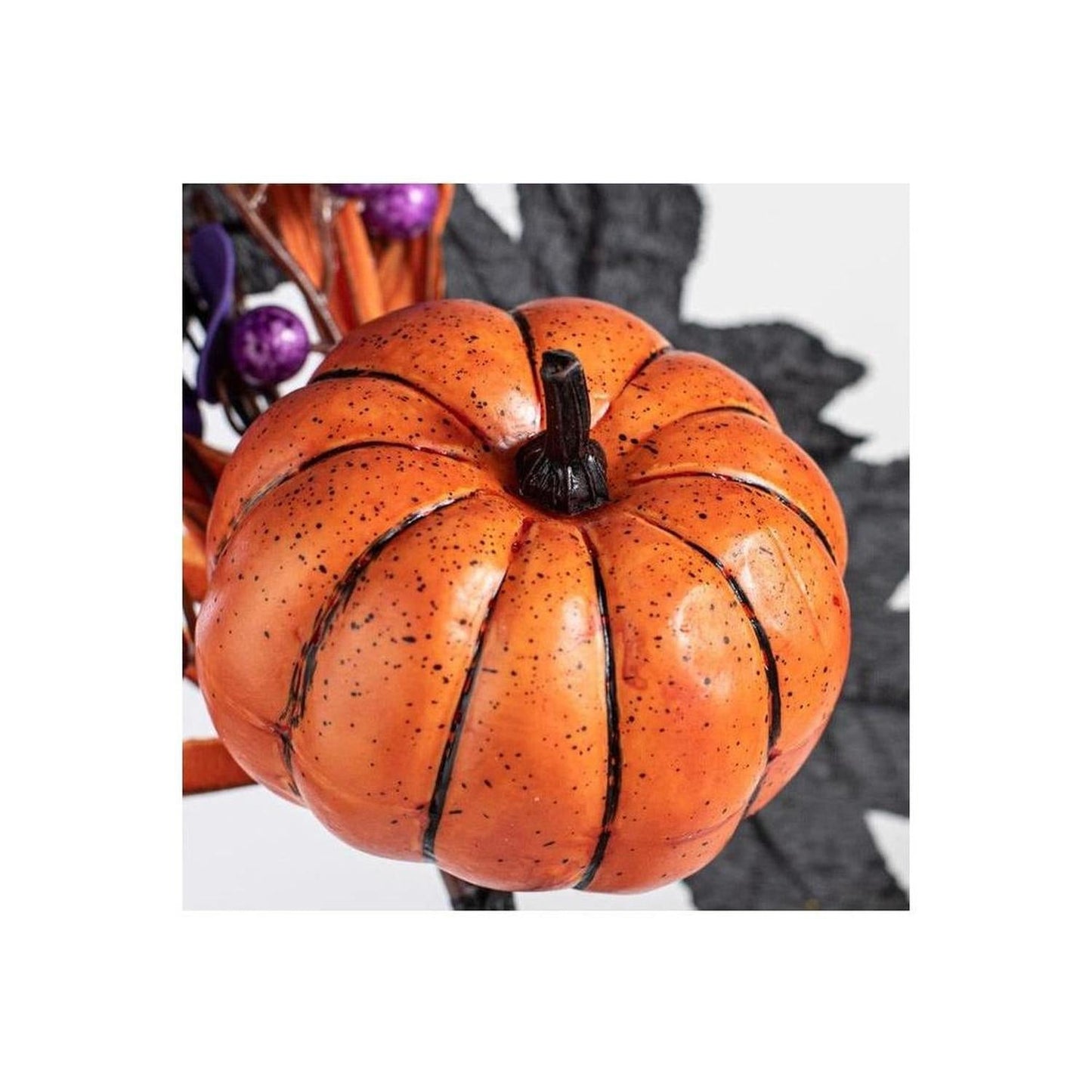 15" Pumpkin, Berries, Leaves and Grass Pick: Purple
