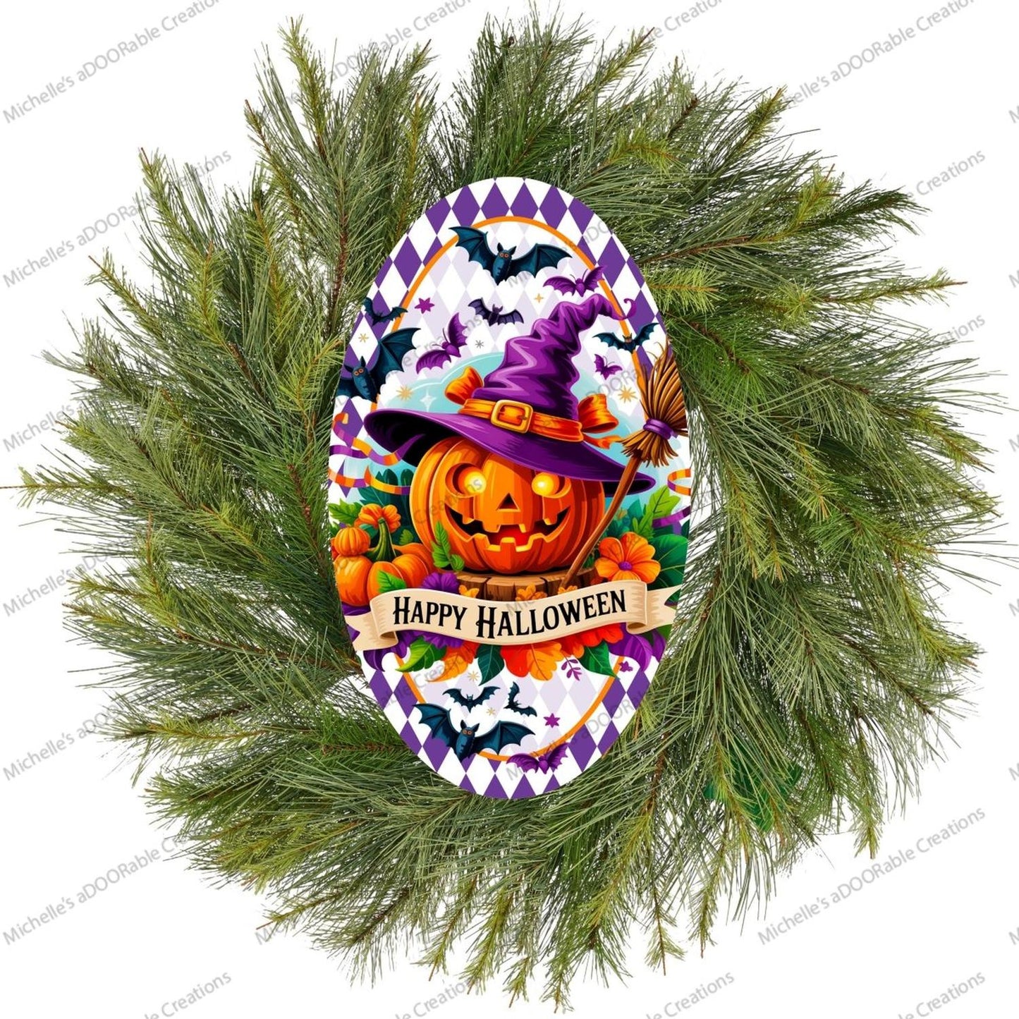 Purple Happy Halloween Pumpkin Oval Sign