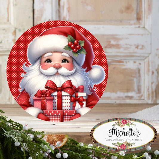 Red White Peppermint Santa Claus Sign