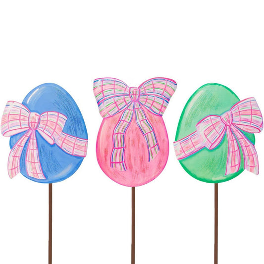 Small Eggs with Plaid Bows (Set of 3)