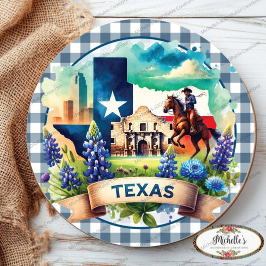 Texas Flag Alamo Bluebonnet Round Sign