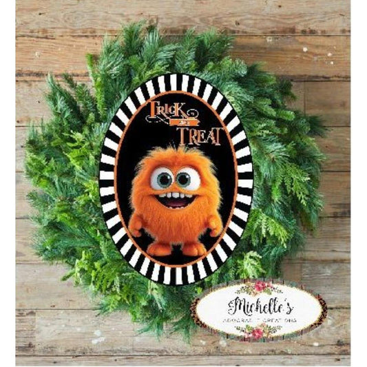 Trick or Treat Orange Furry Monster Sign