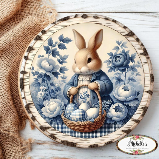 Vintage Bunny Blue Chinoiserie Sign