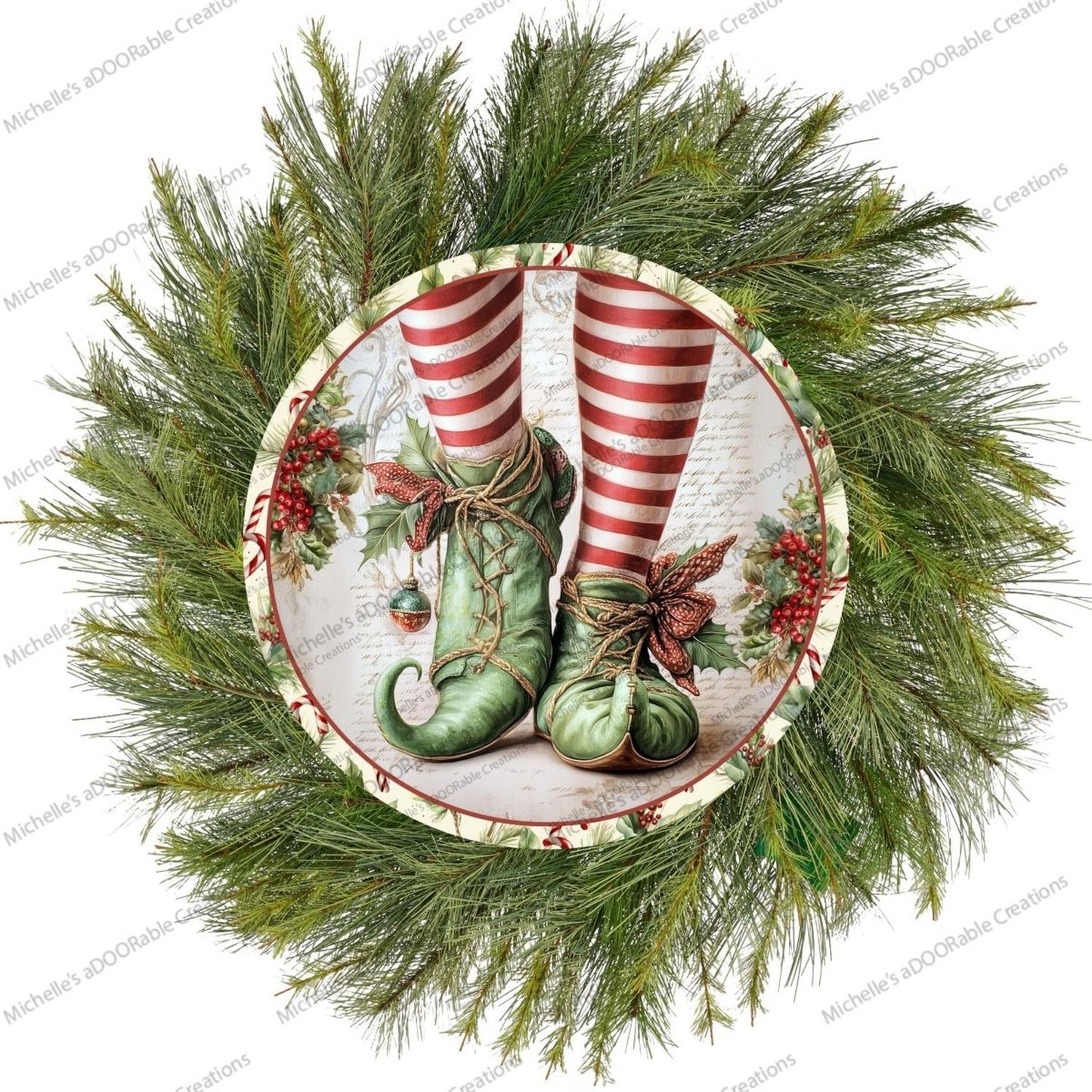 Vintage Elf Legs Round Metal Sign