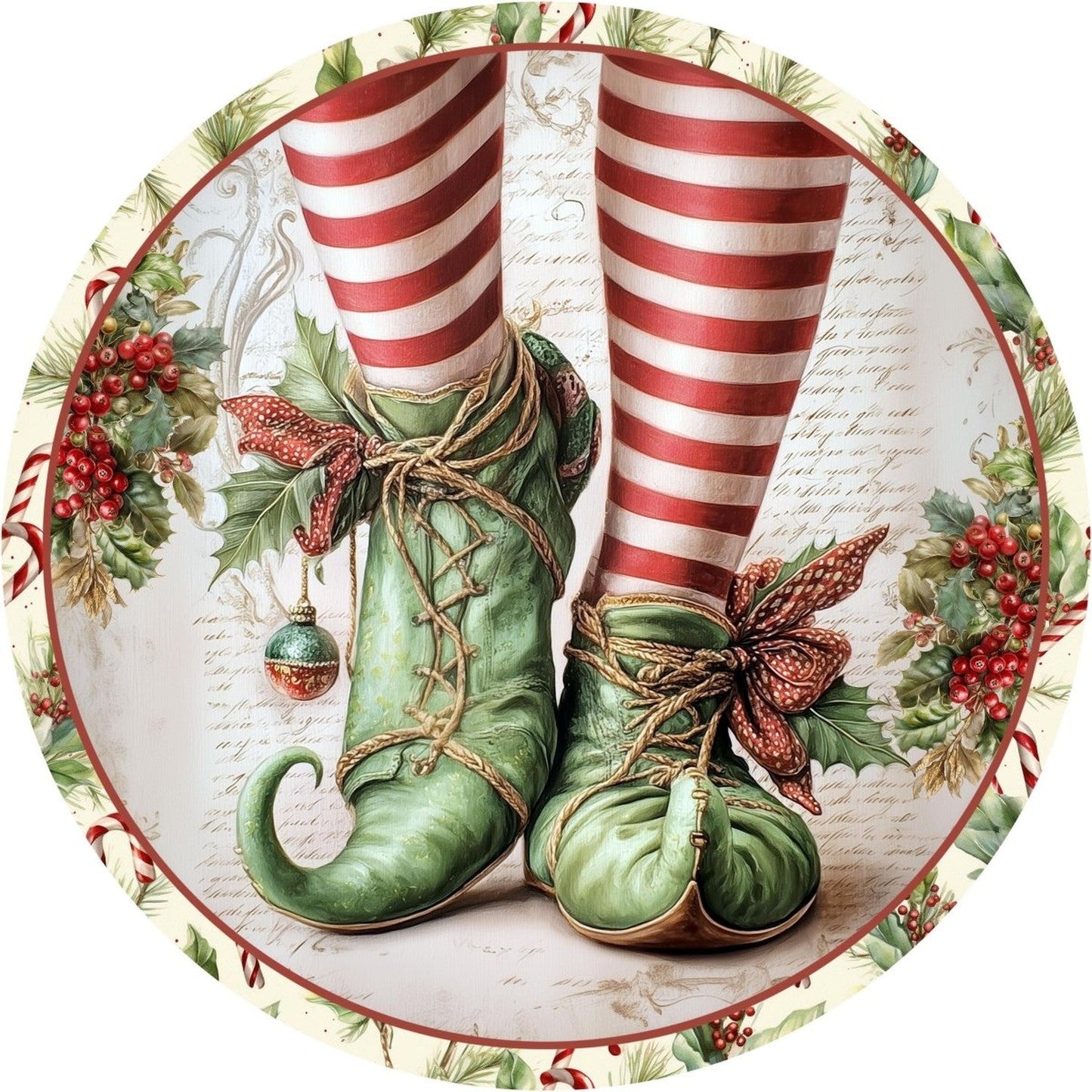 Vintage Elf Legs Round Metal Sign