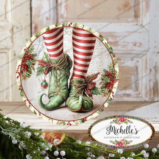 Vintage Elf Legs Round Metal Sign