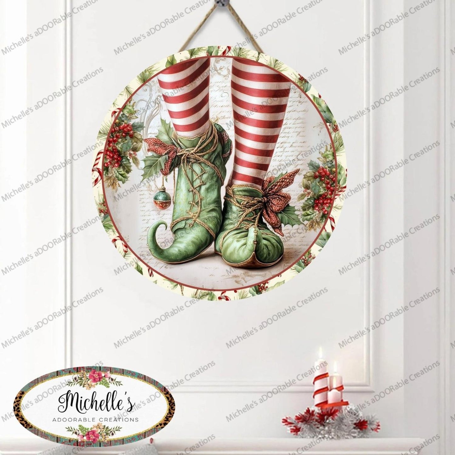 Vintage Elf Legs Round Metal Sign